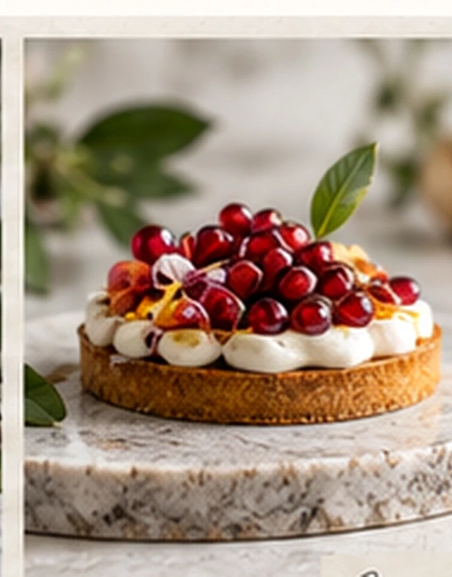 A pomegranate-inspired tart with red fruit and cream